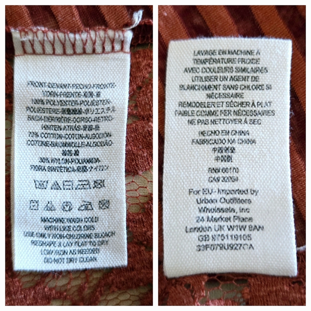 Free People Striped Front Sheer Lace Back Tunic Tee Short Sleeve Rust Small - Picture 4 of 4